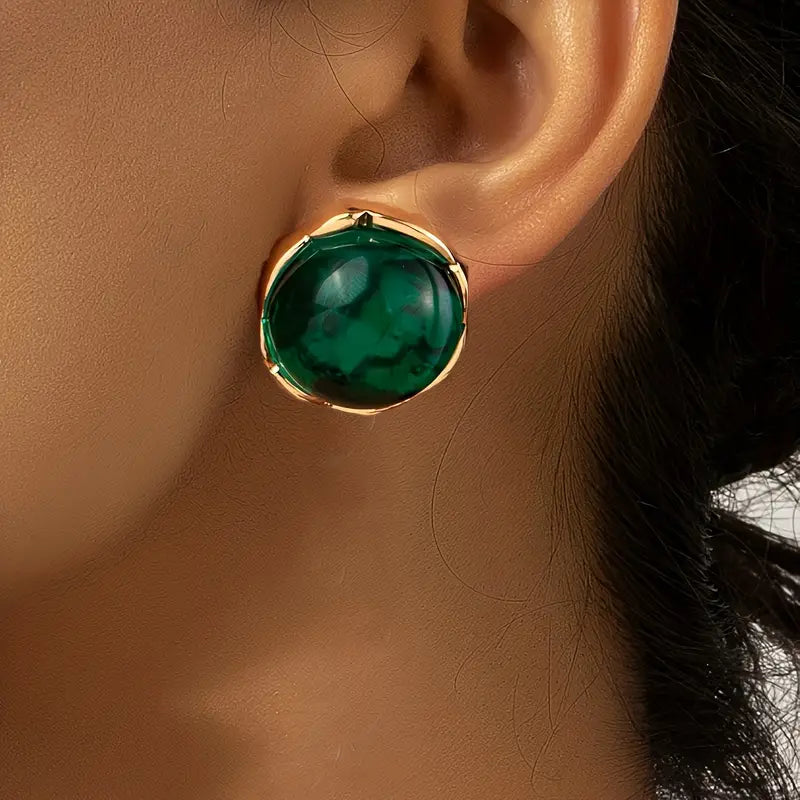 Rounded Golden Stone Earrings