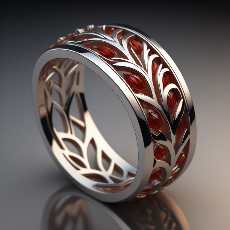 Exotic Red Ivy Silvered Ring