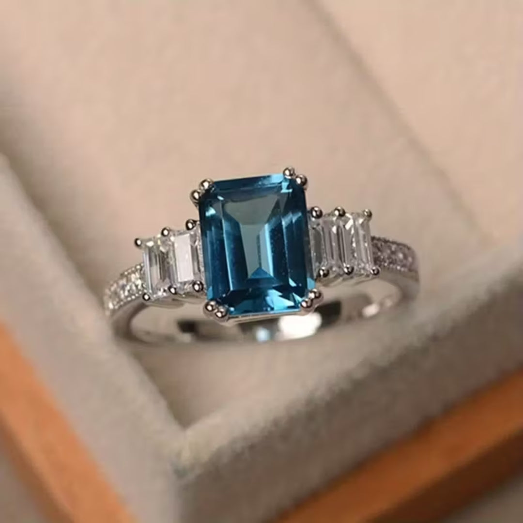 Blue Cubic Zirconia Silver Ring