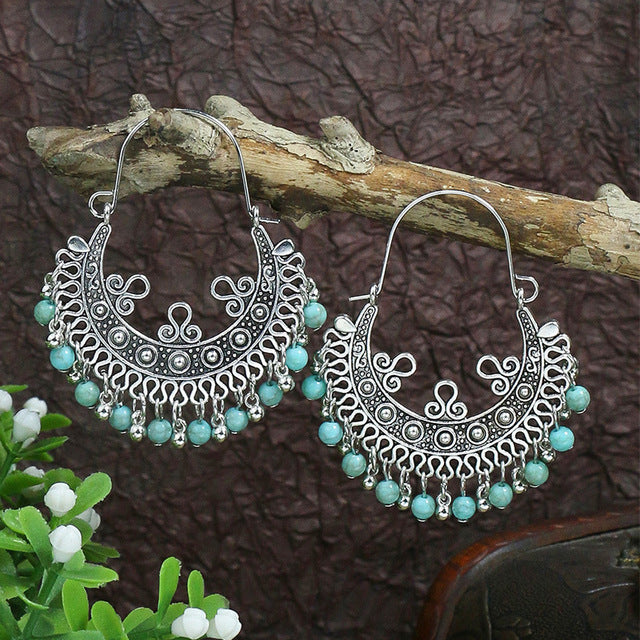 Mandala Earrings with Opal Stones in Sterling Silver