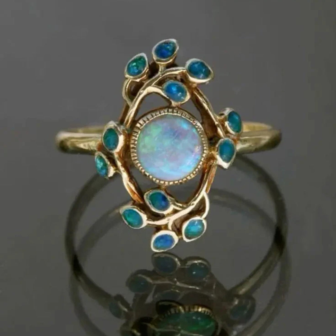 Blue & Opal Stone Gold Ring