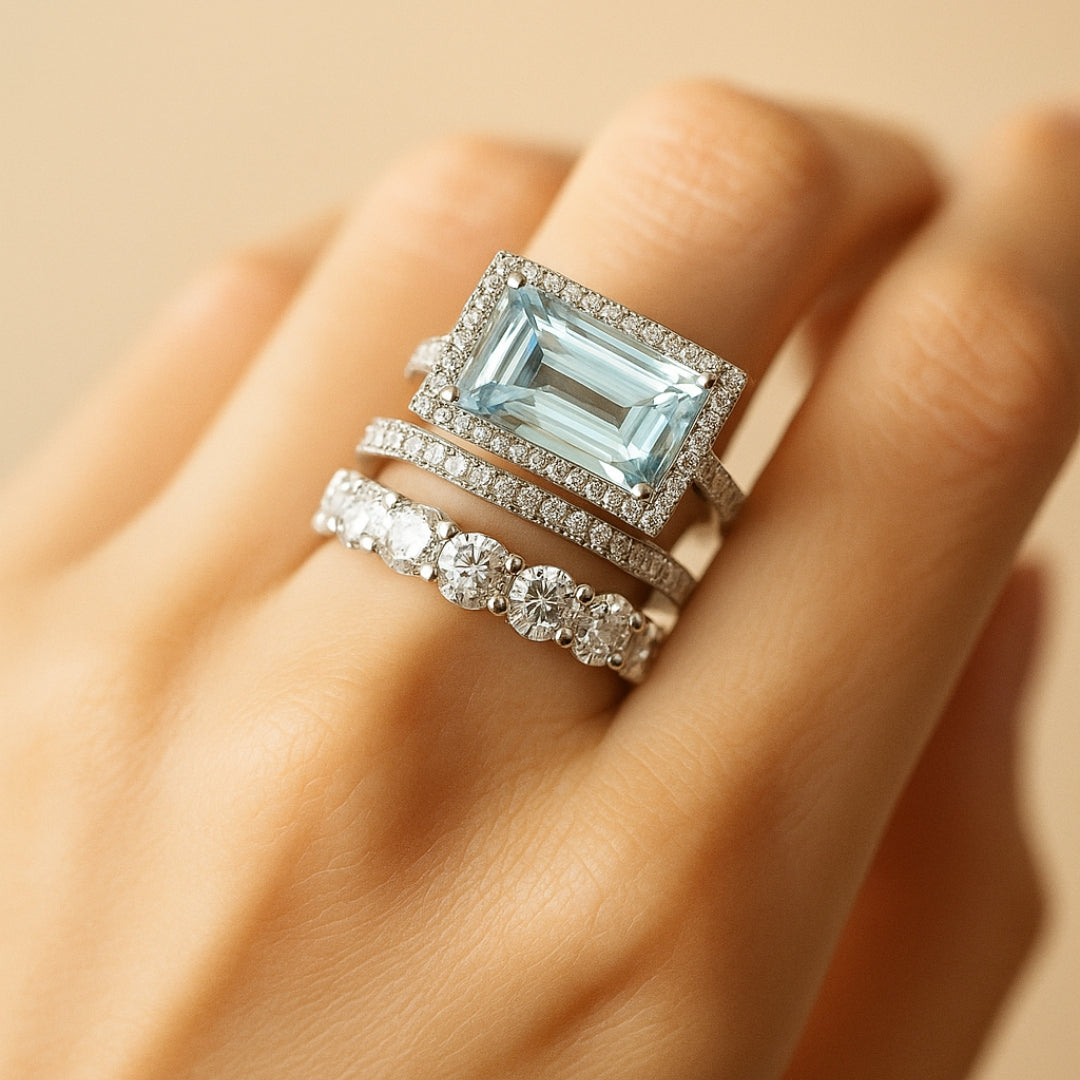 Vintage Silver Turquoise Glass Ring Set