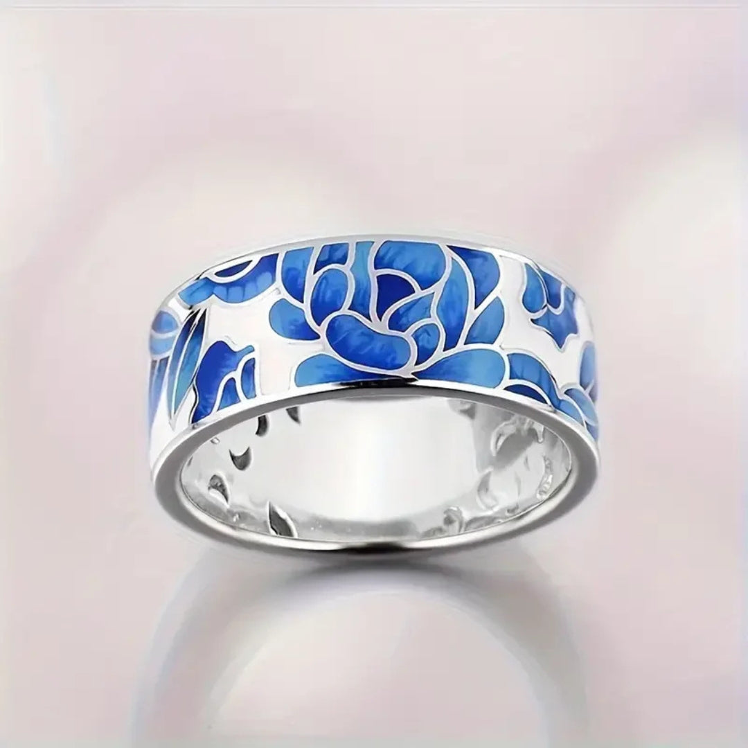 Blue Enamel Flower Ring