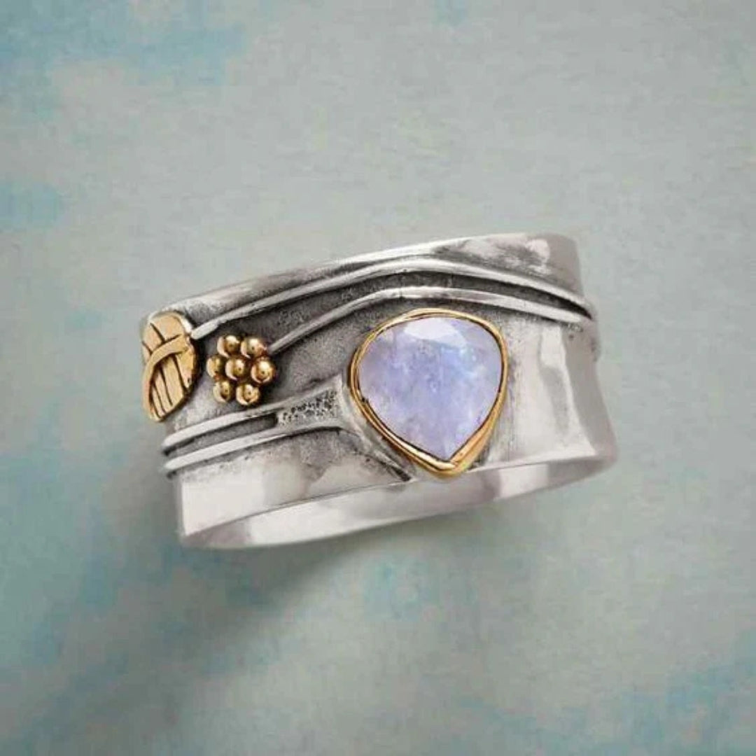 Moonstone Drop Silvered Ring