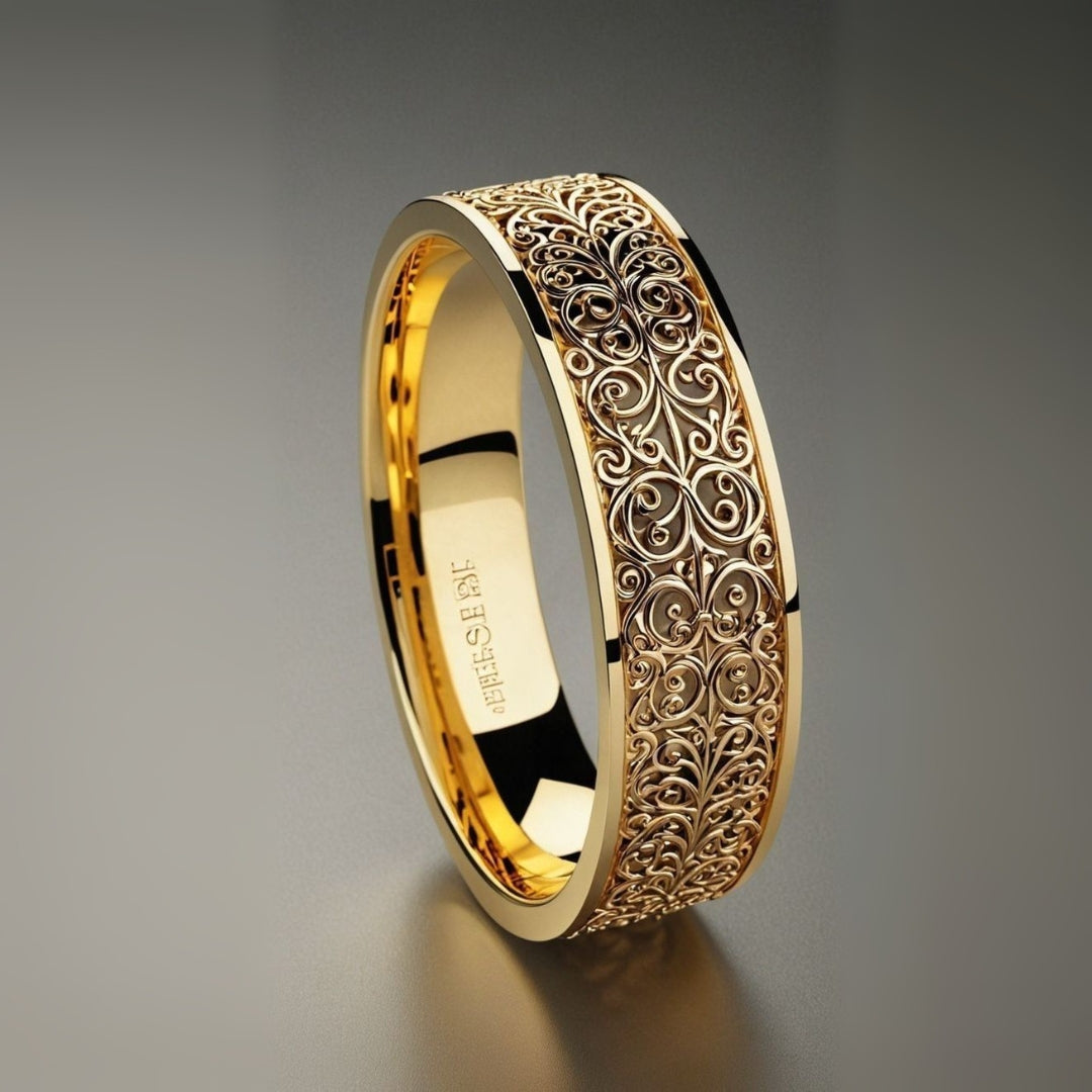 Exotic Golden Hollow Mandala Trail Ring