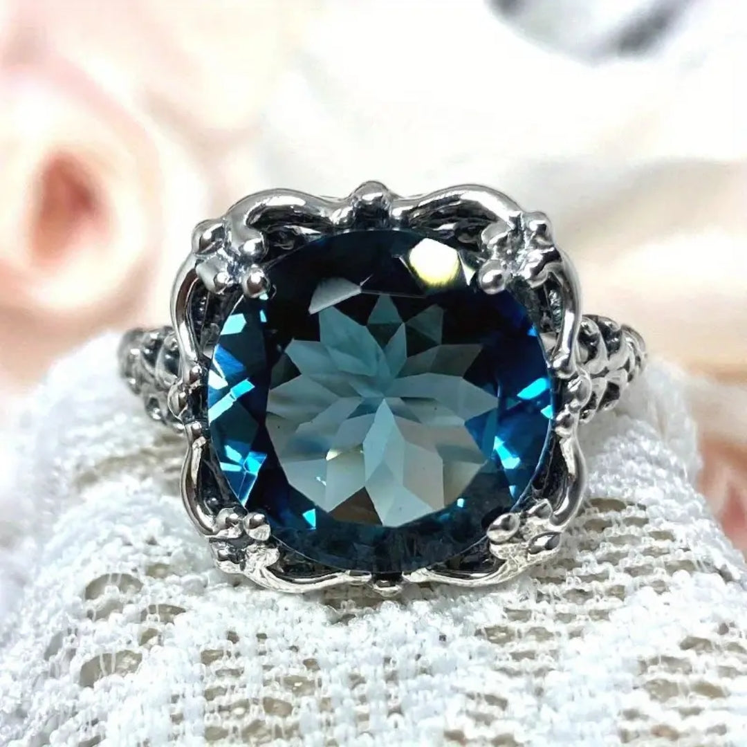 Blue Glass Blossom Ring