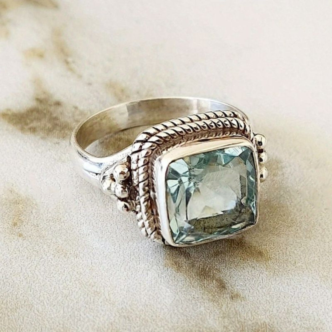 Blue Glass Silvered Ring