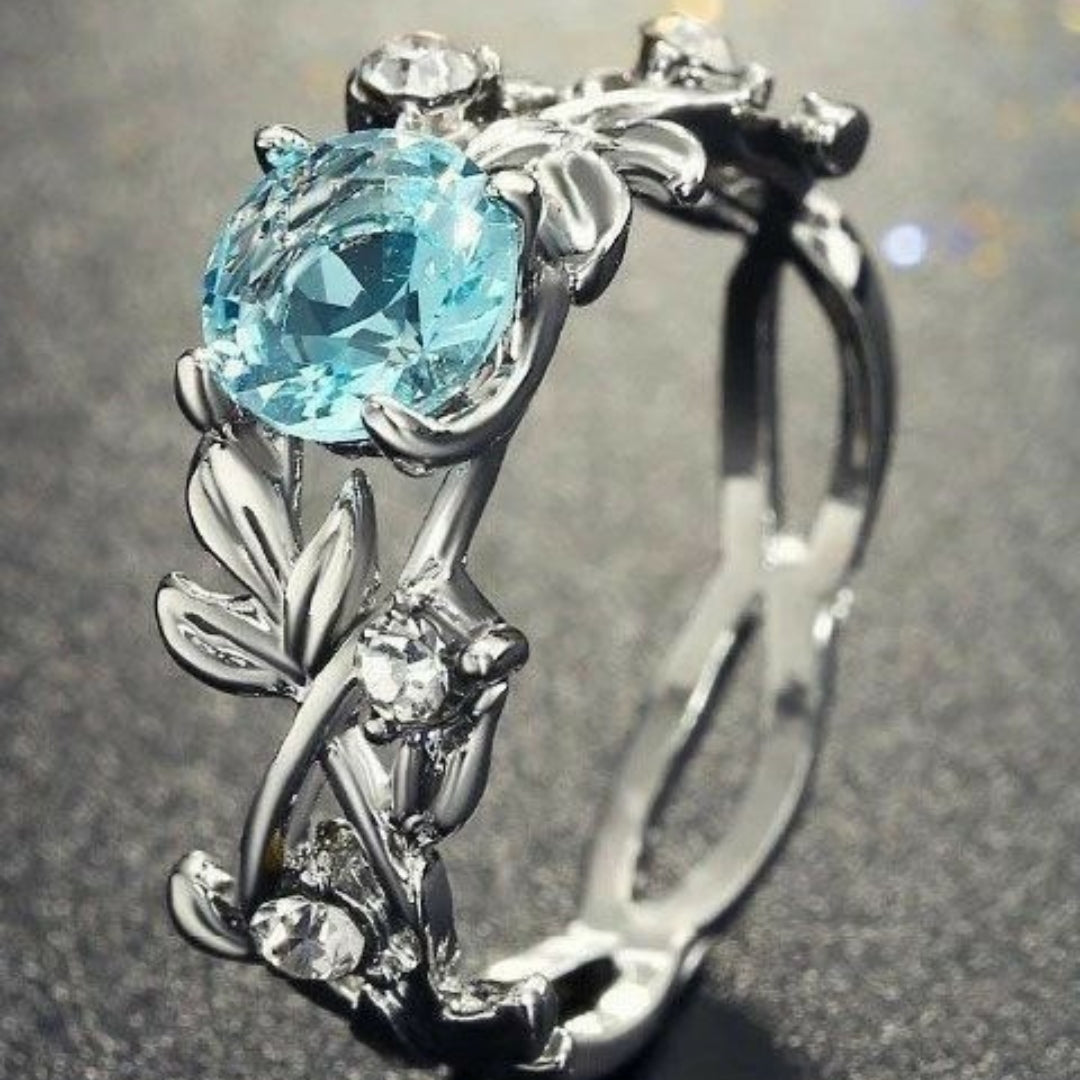 Blue Floral Hollow Silver Ring