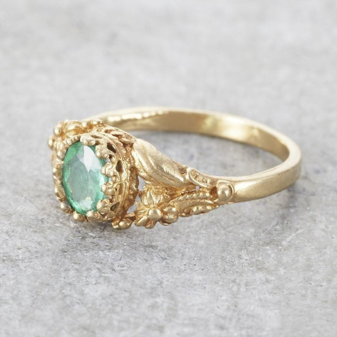 Turquoise Round Glass Golden Ring
