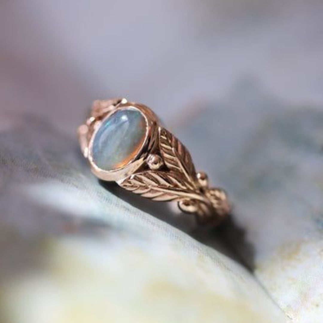 Moonstone Rose Golden Leaf Ring