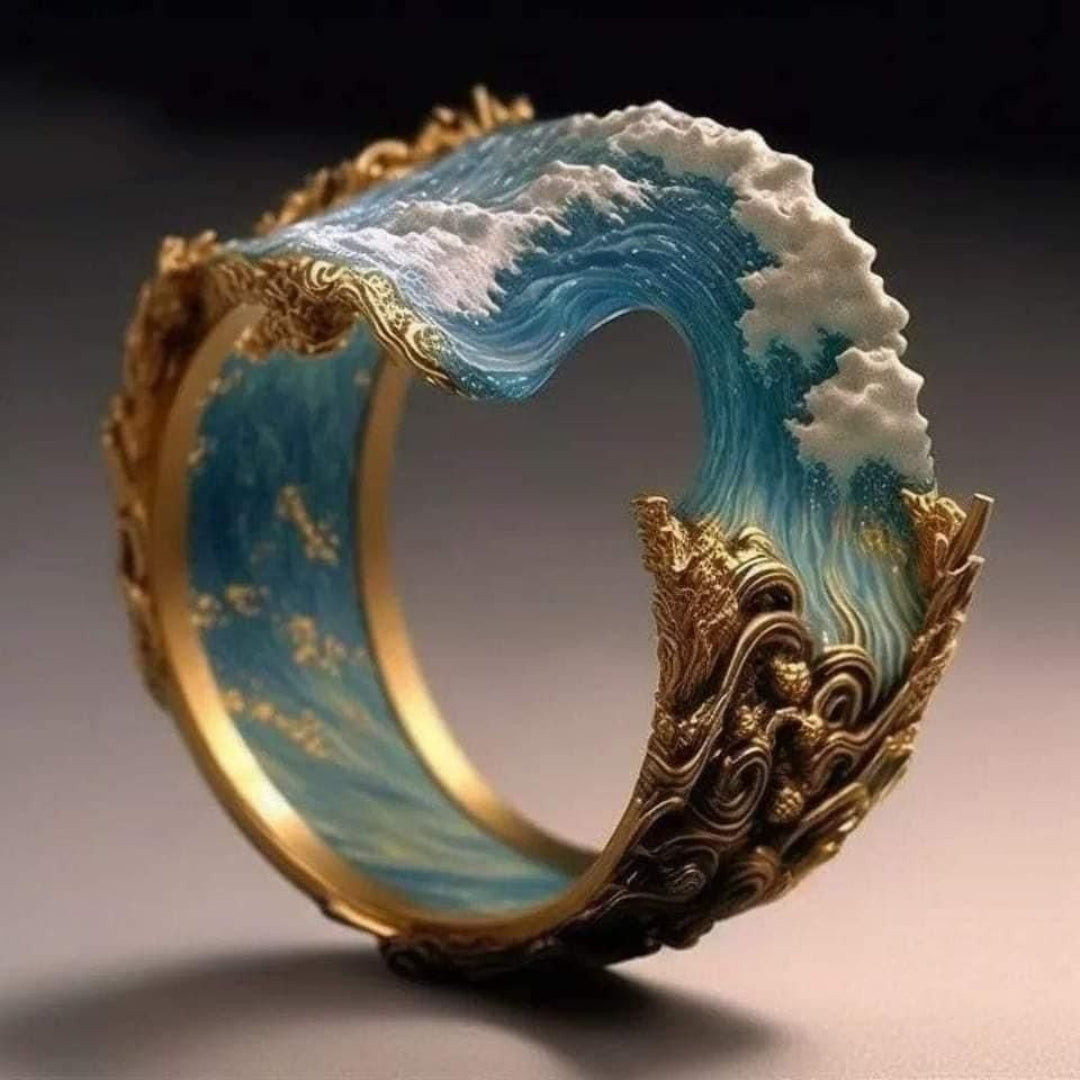 Ocean Wavy Golden Exotic Ring
