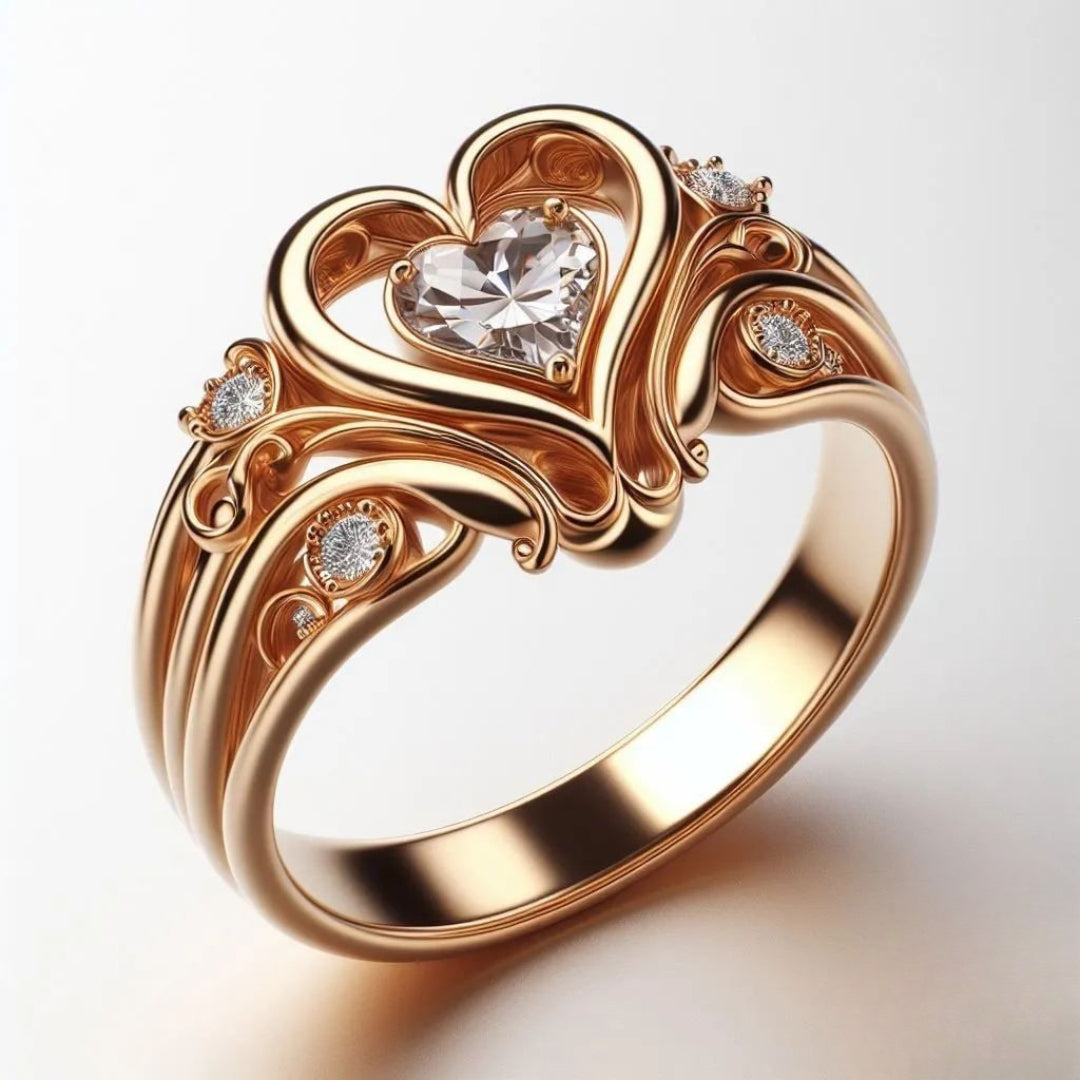 Exotic Gold Heart Zirconia Hollow Ring