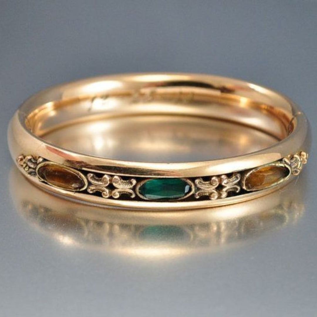Colorful Inlaid Stones Golden Ring