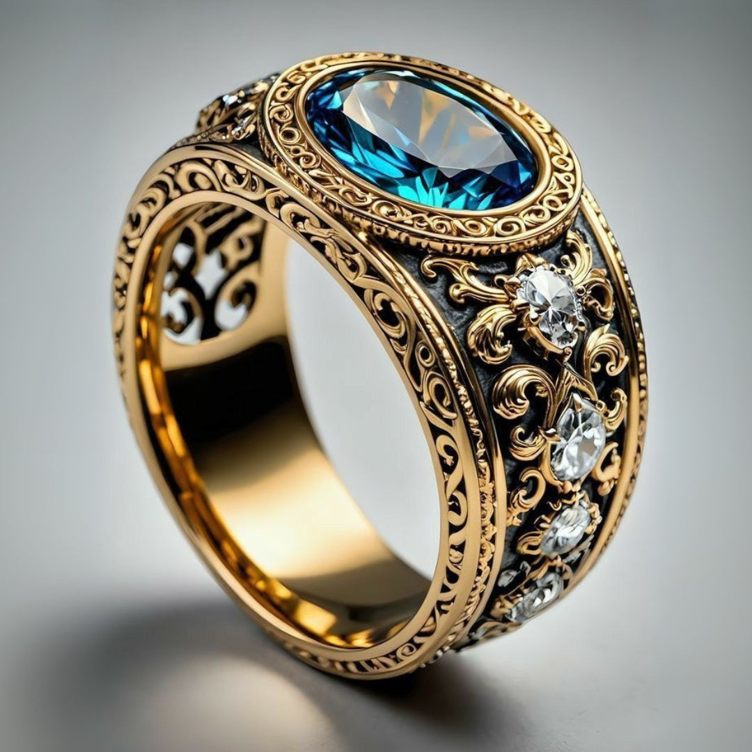 Blue Crystal Exotic Golden Trail Ring