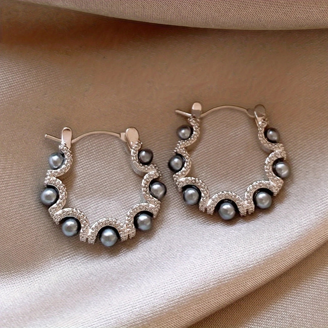 Black Pearl Hoop Earrings