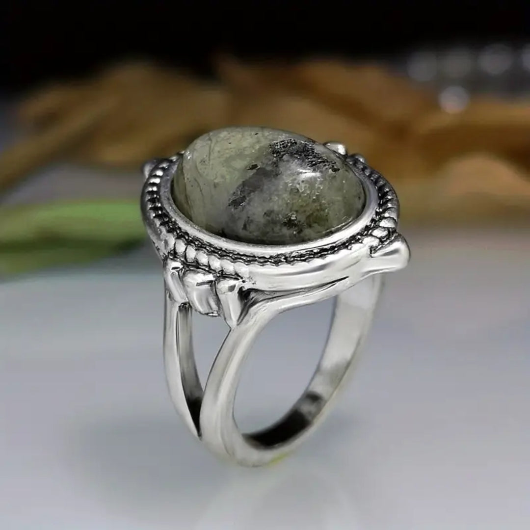 Dark Stone Silvered Ring