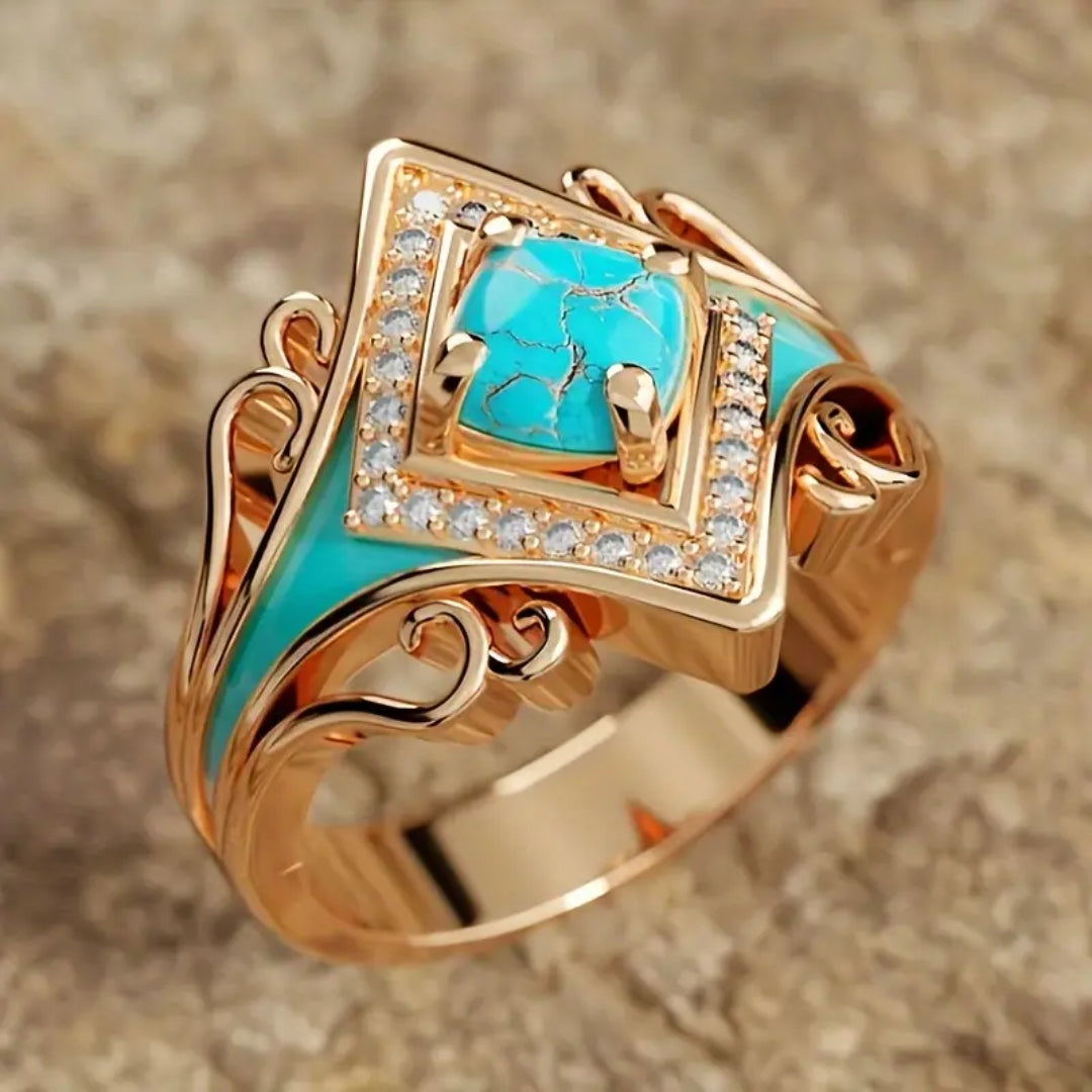Nature Blue Golden Stone Ring