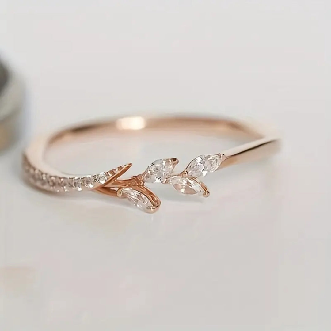 Leaf Rose Gold Zirconia Ring