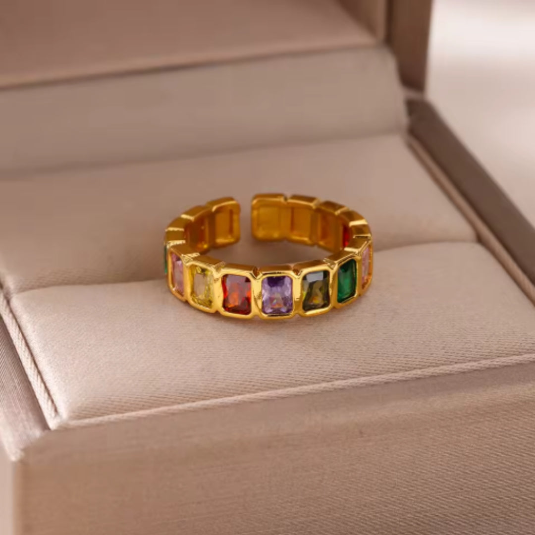 Colorful Inlaid Cubic Glass Ring