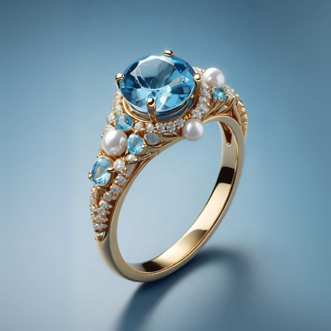 Blue Crystal & Pearl Exotic Ring