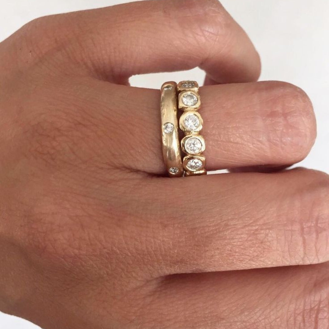 Zirconia Inlaid Gold Ring Set