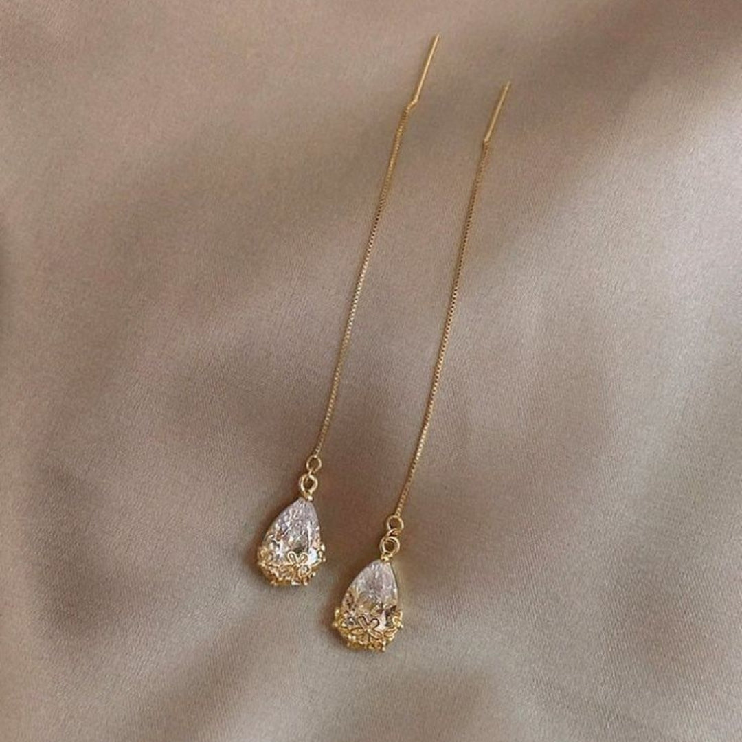 Dangling Gold Crystal Drop Earrings