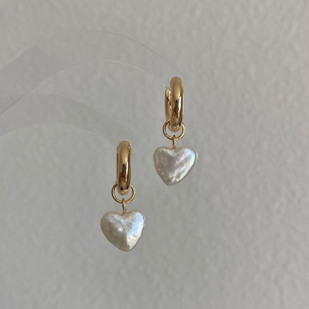 White Heart Hoop Earrings
