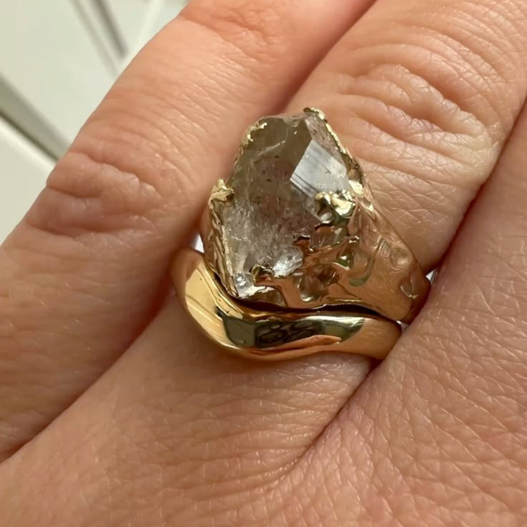 Greenish Glass Gold Ring Set