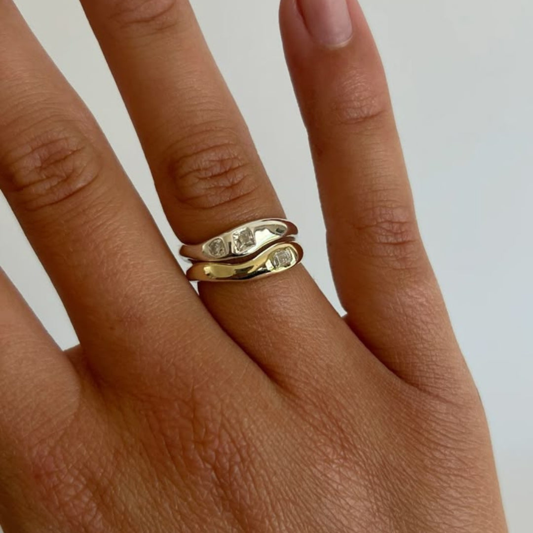 Gold & Silver Forged Ring Set