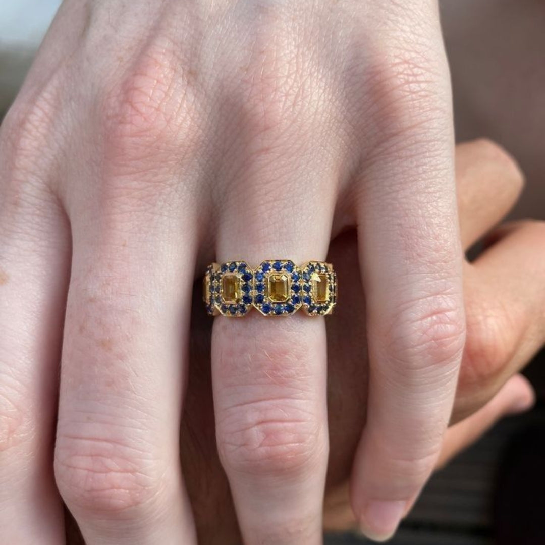 Blue Orange Glass Exquisite Ring