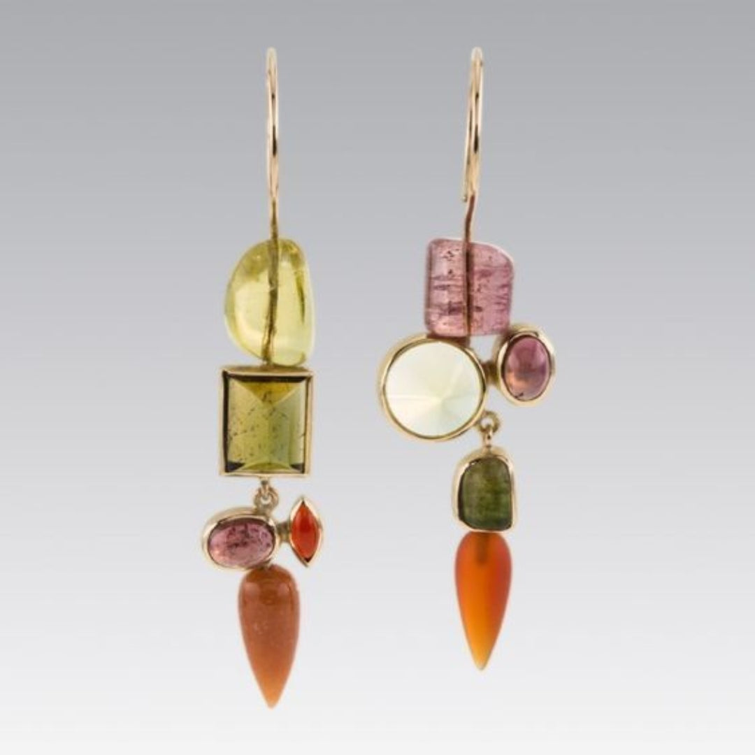 Dangling Orange & Green Crystal Earrings