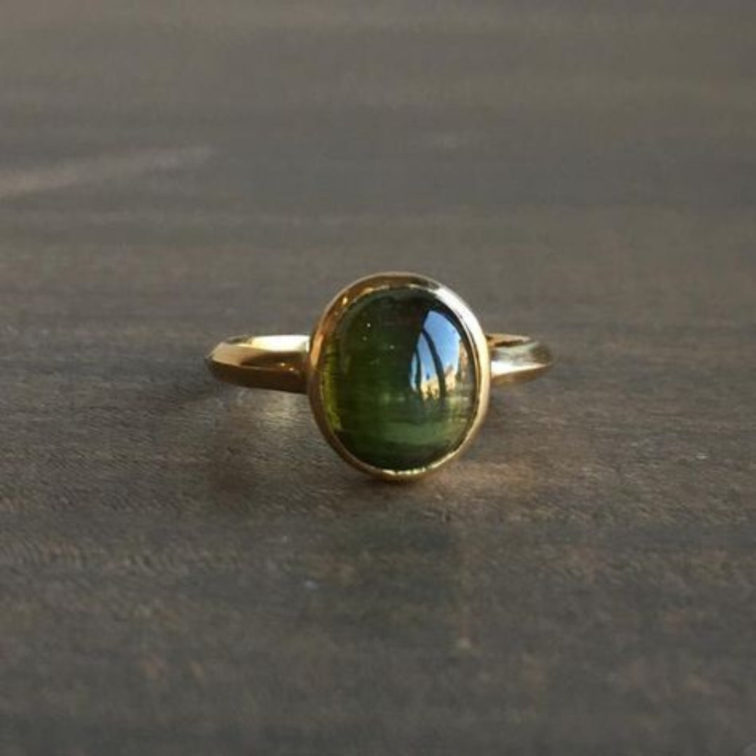 Brightness Rounded Green Stone Ring