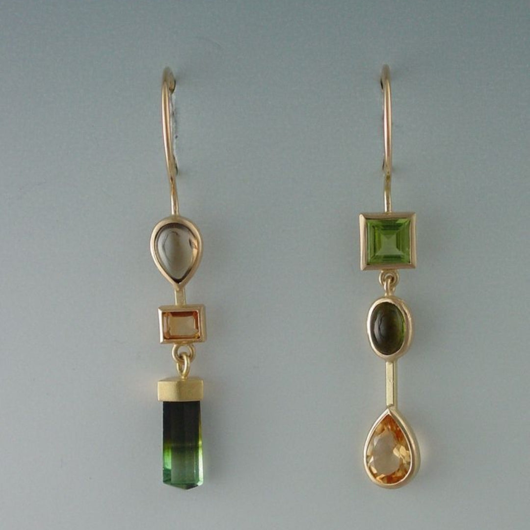 Dangling Green & Yellow Glass Earrings