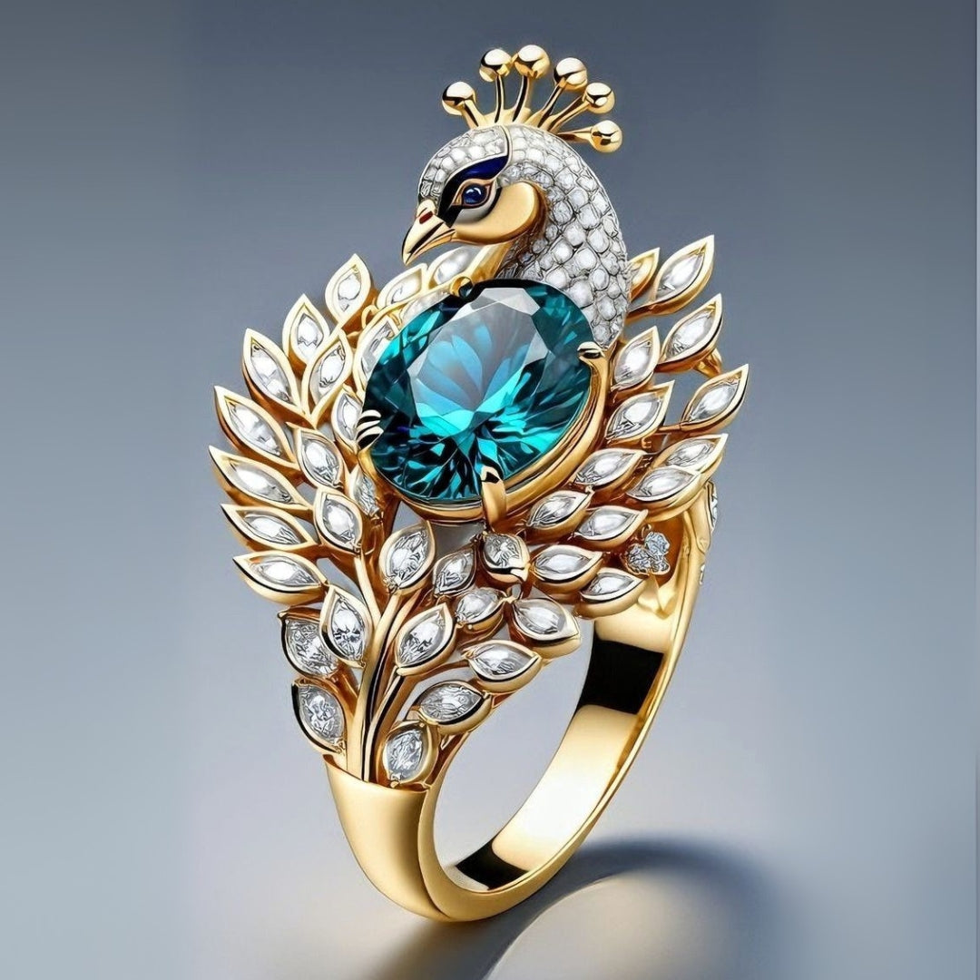 Blue Crystal Exotic Peacock Ring