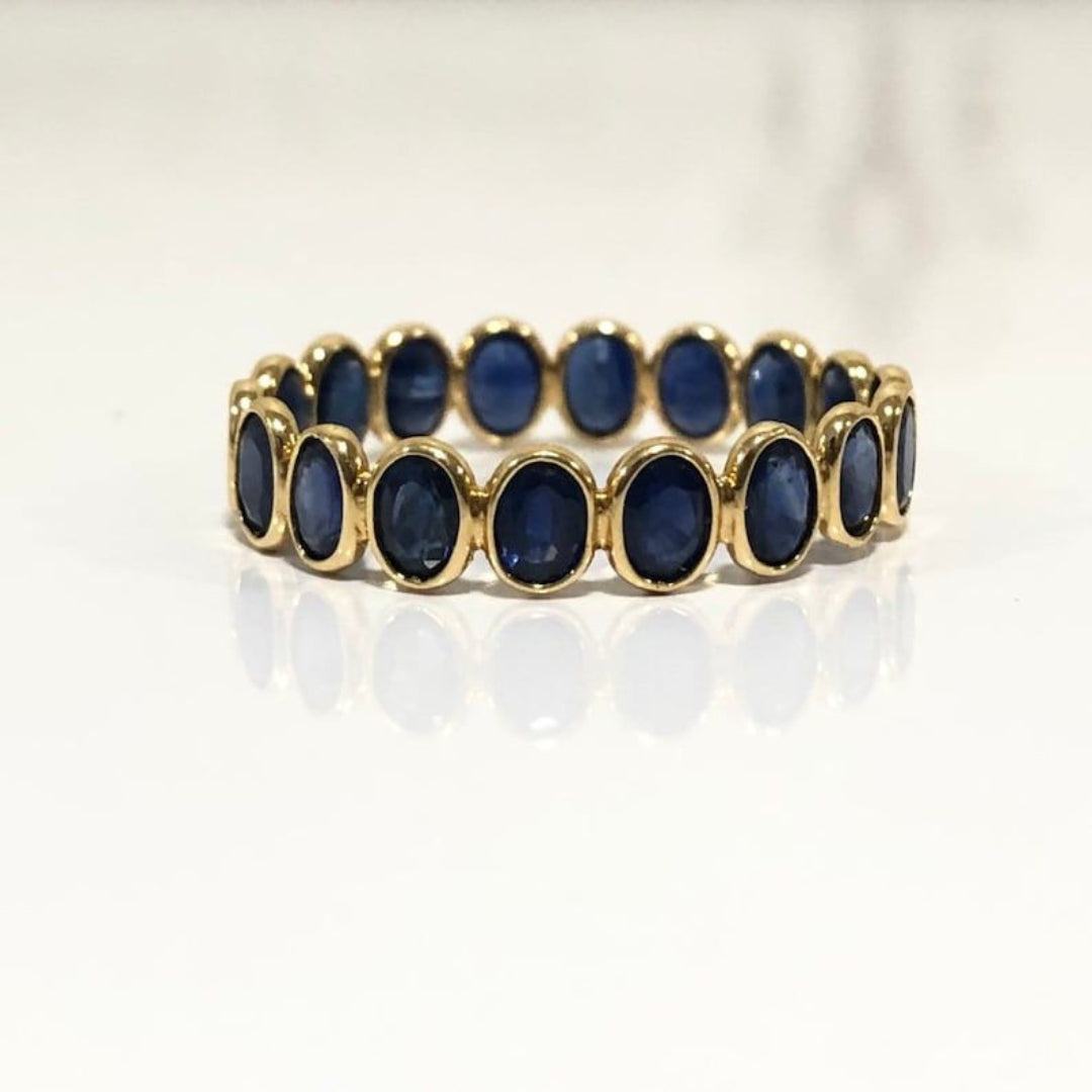 Blue Rounded Mirror Glass Gold Ring
