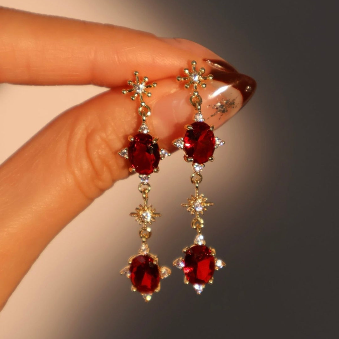 Red Dangling Zirconia Earrings