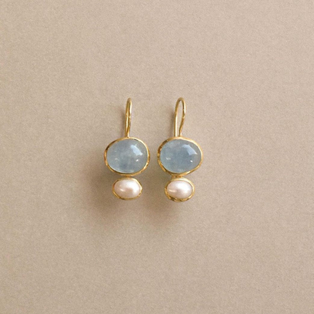 Blue & Pearl Stone Earrings