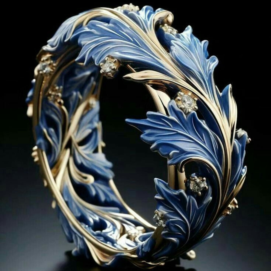 Exotic Blue Floral Gold Ring