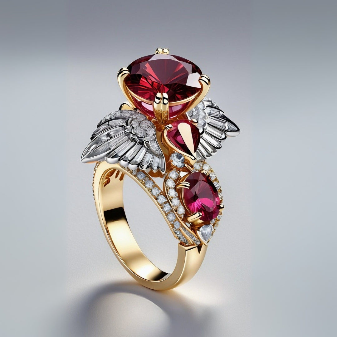 Red Crystal Wing Exotic Ring