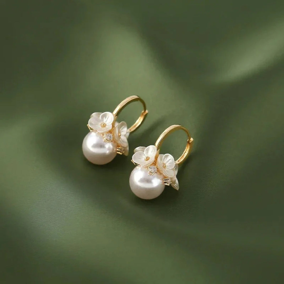 Pearl Blossom Hoop Earrings