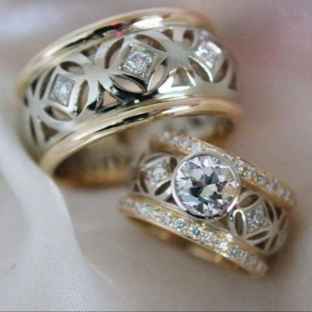 Rounded Exquisite Gold & Silver Ring Set
