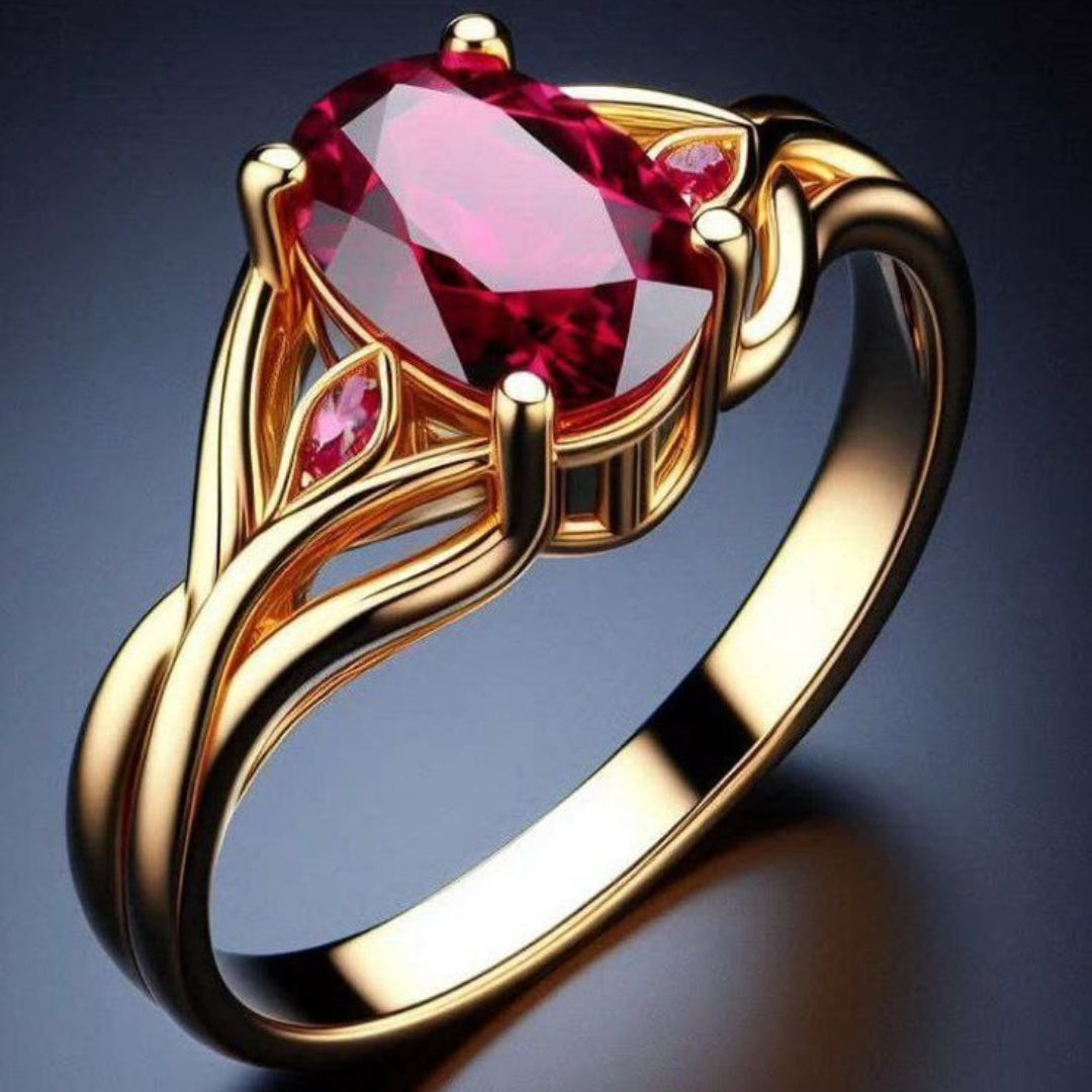 Exotic Red Crystal Gold Ring