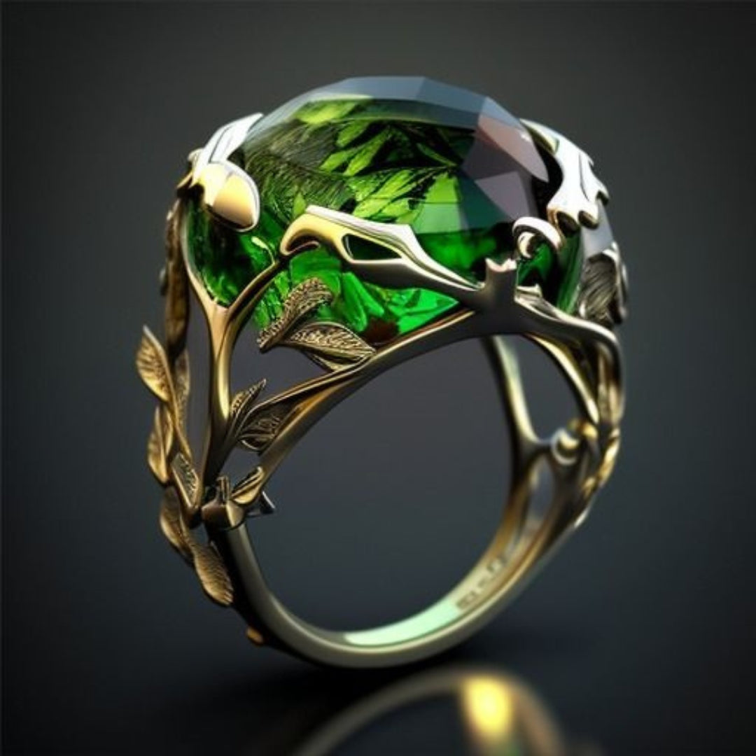 Exotic Green Crystal Sphere Gold Ring