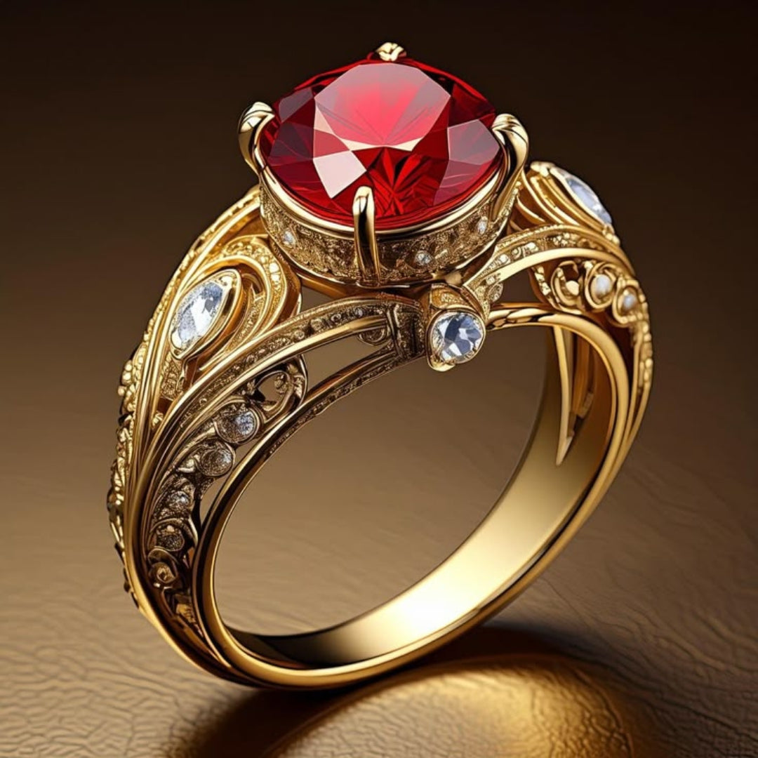 Red Crystal Gold Exotic Ring