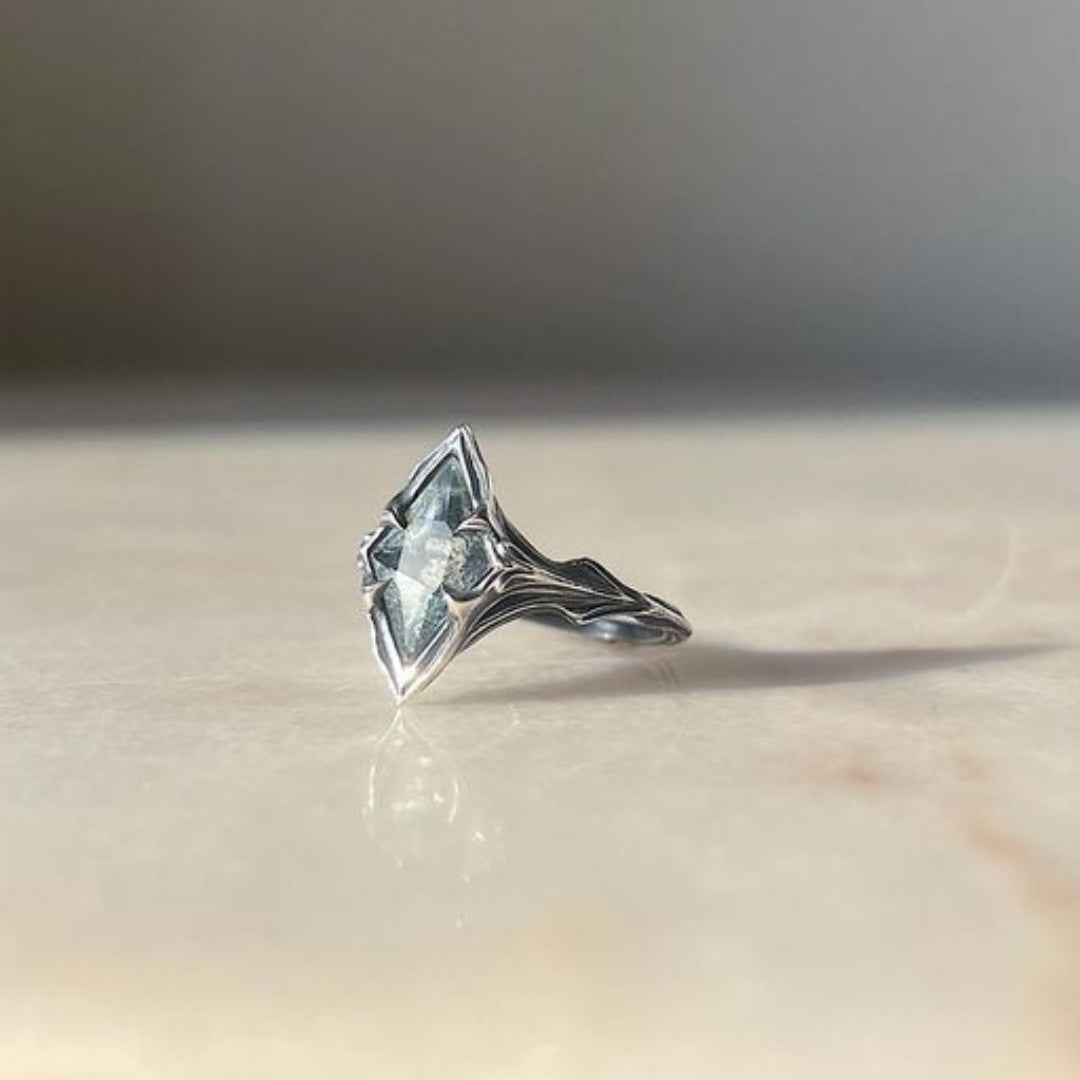 Vintage Blue Glass Dark Silver Ring