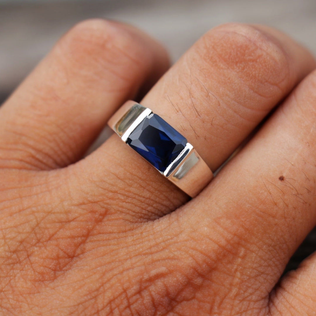 Blue Crystal Square Silver Ring
