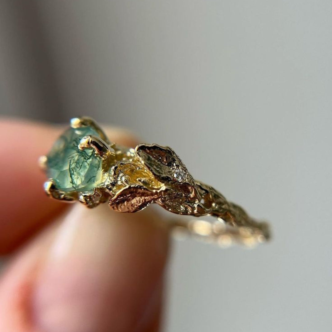 Green Forged Gold Plated Ring