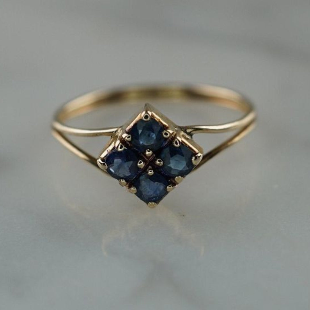 Blue Blossom Crystal Gold Ring