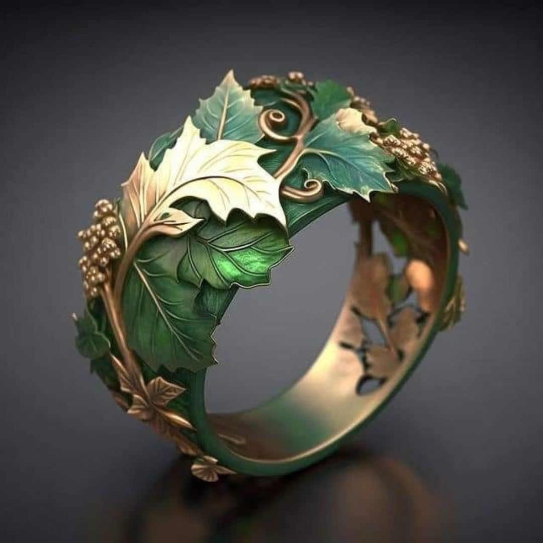 Exotic Gold & Green Leaf Ring