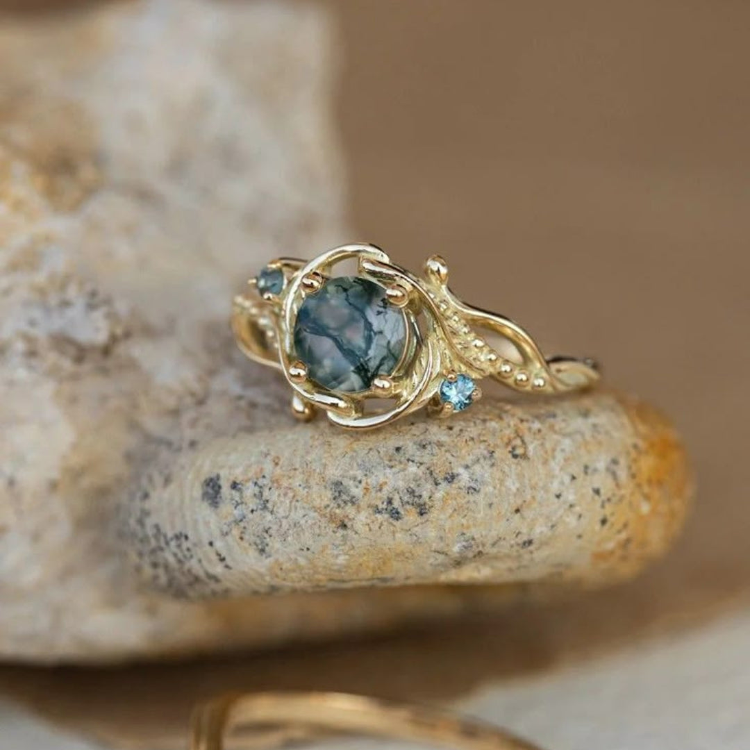 Blue Stone Gold Forged Ring